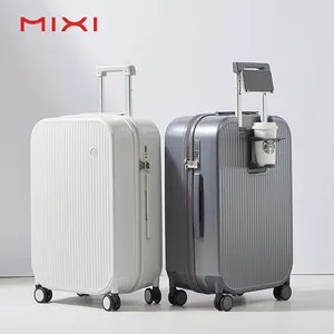 Mixi Designer Vintage Multifunctional PC Aluminum Luggage Hardside Trolley Case Travel Luggage Suitcase set with cup holder