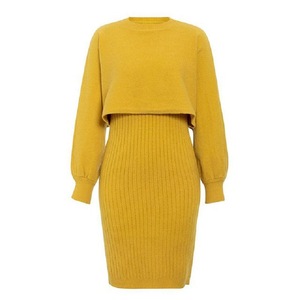 Vestido de Mujer, Traje de Dos Piezas, Moda, Color Sólido, Jersey, Vestido de Punto para Mujer, Otoño e Invierno, Nuevo, Color Sólido de Punto - Product Image 2