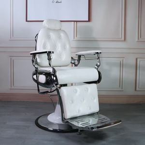 Sillón de Barbería de Estilo Antiguo, Color Personalizado, Plateado, Asiento de Cuero Sintético para Peluquería, Disponible para la Venta - Product Image 1