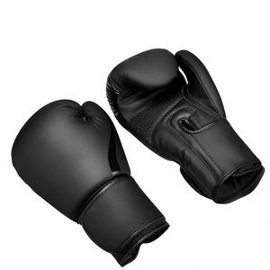 Gants de boxe en cuir noir avec fermeture auto-agrippante, design respirant, emballage individuel, personnalisables pour adultes, pour le sparring - Product Image 4