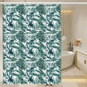 热带绿色植物丛林植物浴帘浴室窗帘装饰72 "X72"