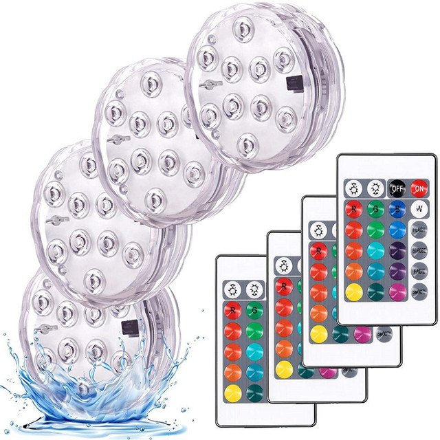 RGB LED Submersible Night Lamp 10 LEDs Battery Operated for Garden Swimming Pool Wedding Party Remote Control Vase Bowl Lighting