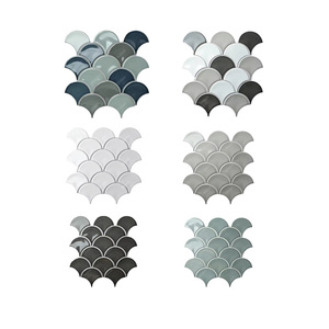 Mixed Color Glossy Glazed Porcelain Fan Shaped Fish Scale <b>Tiles</b> Mosaic for Bathroom Wall Kitchen <b>Backsplash</b> Hotel Shower Project - Product Image 1