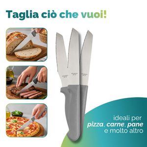 Set di coltelli da pizza in acciaio inossidabile, lama seghettata da 20 cm, manico in plastica nera, set di coltelli da bistecca per tagliare la pizza - Product Image 5
