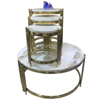 Meubles de salon modernes, table basse ronde en métal brillant doré, ensemble de petites tables d'appoint