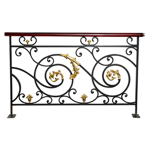 Panneau de balustrade moderne en fer forgé noir et laiton avec volutes dorées - Product Image 1