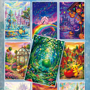 แผ่นชิกิชิลายศิลปะสไตล์ฤดูใบไม้ร่วงแบบโปเกมอน ของสะสมงานศิลปะติดผนังลายอนิเมะ พิมพ์ลายตัวละครพิคาชู เกนการ์ และอีวุย - Product Image 5