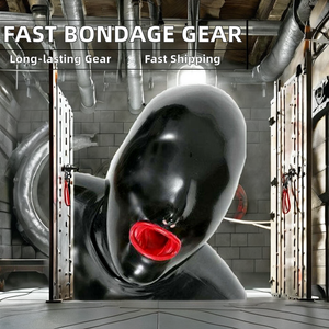 Hızlı sevkiyat fabrika kadın Cosplay lateks başlık SM oyunu oynamak için yaka ile BDSM esaret dişli siyah pembe - Product Image 2