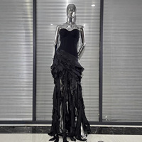 Cross-border European American Luxury Rhinestone Sexy Low-cut Ruffled Party Dress Silhouette Deep V-neck Sexy Evening Dresses