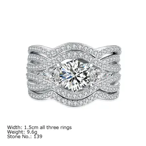 Trendy Fashion Bridal 925 Silver Jewelry Wedding Ring Set For Women CZ Engagement Rings Set