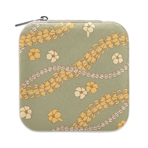 Custom Logo Hawaii Lei Design Mini Travel Jewelry <b>Case</b> PU Leather Necklace <b>Earring</b> Box Custom Print Square Jewelry Organizer - Product Image 2