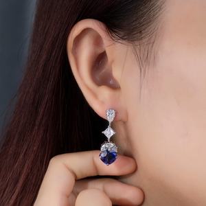 Pendientes de Lujo con Piedra Preciosa Azul Real Corte Cojín MSE-668, Pendientes de Plata 925 con Diamantes Cultivados en Laboratorio - Product Image 4