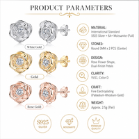 Boucles d'oreilles clous en moissanite en forme de rose 6A+ VVS1 couleur D en argent sterling 925, cadeau de mariage pour femme