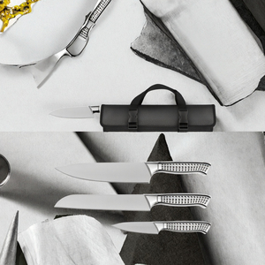 Ensemble de 4 couteaux de chef faits à la main en acier inoxydable avec collection de couteaux à découper et à trancher de qualité supérieure, étui en cuir inclus - Product Image 3