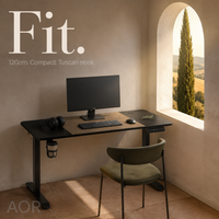 Bureau assis-debout électrique réglable en hauteur AOR, cadre métallique certifié MDF, crochet pour casque convertible, durable, vente en gros d'usine