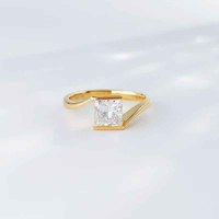 Anelli di fidanzamento da donna con diamante da laboratorio HPHT in oro giallo 18K, taglio Princess, gambo dritto, semplici e versatili, Vows Simple Versatile.
