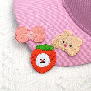 Custom Wholesale Cool Cute Anime Animal Fruit Flower Love Low MOQ Sew on Woven Embroidery Embroidered Patch Badge Patch Iron on
