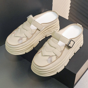 2026 New Versatile Women's Slippers Summer Trendy Hollow Breathable <b>Half</b> Slippers Thick Sole Elevated Shoes - Product Image 6