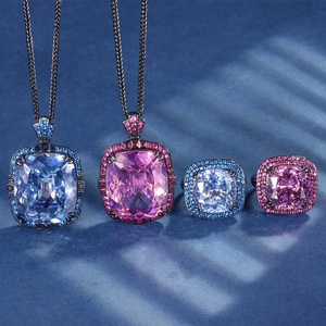 Ensemble de bijoux de mariage pour femmes, pendentifs et bagues en cuivre doré écologique de haute qualité, zircone cubique multicolore 20*23MM, style élégant - Product Image 1