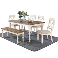 Ländlicher Stil Prato Bauernhaus 6-teiliges Esszimmer-Set Esstisch 4 Kreuzrücken-Stühle Bank Antik Weiß Distressed Wohnmöbel