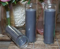 Bougies votives religieuses de qualité économique, 7 jours, en forme de pilier, dans un bocal en verre, en cire de paraffine, sans flamme, pour Pâques et l'église, couleur grise