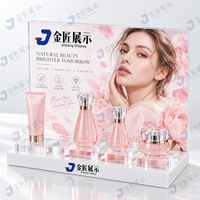 Support de présentation de maquillage en acrylique de qualité supérieure avec panneau publicitaire remplaçable et base à logo personnalisé, étagère cosmétique écologique à vendre