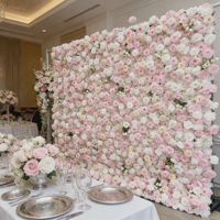 Dinding Bunga Buatan Mawar Gradasi Pink dan Putih, Latar Belakang Bunga Mawar Hydrangea, Kartu Punch Merah