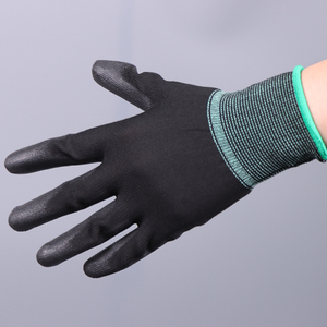 Ustomized-guantes de seguridad para trabajo de jardín, guantes de punto de poliéster de 13G, poliéster de poliuretano con revestimiento de trabajo negro al por mayor
