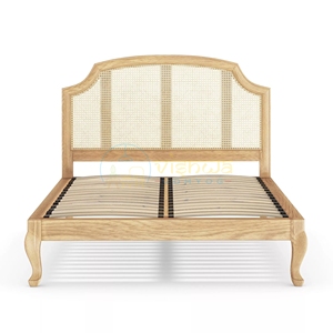 Elegant Wooden <b>Bed</b> <b>Frame</b> with Curved Cane Headboard and Sculpted Legs, Premium Modern Bedroom Furniture, Classic Luxury Bedstead - Product Image 3
