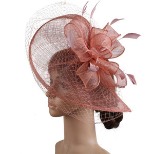 Sinamay – chapeaux de fascinateur à la mode avec pince à cheveux pour femmes, kucky, derby, église, avec voile et plumes - Product Image 6