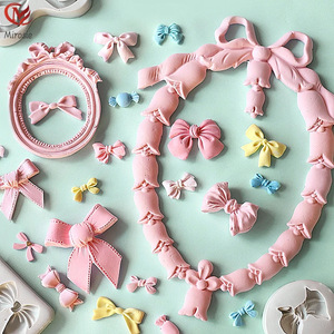 Fondant Cake Molds Bow And Sunflower Silicone Mold For Cake Decorating Birthday Baking Tools Round Shape Pink Green Gray White - Product Image 1