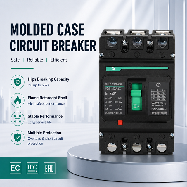 CE IEC 60947-2 YCM1-250L/3300 MCCB 3P 250A 400V 35kA 50kA Molded Case Circuit Breaker Thermal Magnetic Industrial Use