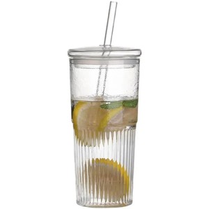 Tasse à boisson en <span class=keywords><strong>verre</strong></span> <span class=keywords><strong>avec</strong></span> couvercle en <span class=keywords><strong>verre</strong></span> intégré et <span class=keywords><strong>paille</strong></span> Vaisselle de qualité supérieure à usage unique - Product Image 5