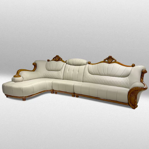 Luxury Genuine Leather Solid Wood Corner <b>Sofa</b> <b>Set</b> Living Room European Style Sectional L-Shape Combination Wooden Carving - Product Image 5