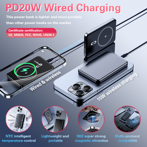 بنوك طاقة لاسلكية مخصصة للهواتف مع شحن سريع، بنك طاقة محمول صغير بسعة 5000 مللي أمبير، بنك طاقة نحيف مغناطيسي بسعة 10000 مللي أمبير - Product Image 3