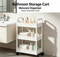 Étagère de rangement roulante à 3 niveaux blanche, chariot utilitaire en plastique, organisateur de sol pour salle de bain, salon, usage domestique