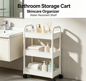 Étagère de rangement roulante à 3 niveaux blanche, chariot utilitaire en plastique, organisateur de sol pour salle de bain, salon, usage domestique - Product Image 3