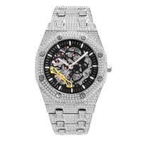 Montre mécanique pour homme Time Token V301, design carré entièrement serti de diamants, cadran ajouré, étanche, lumineuse, bracelet en acier inoxydable