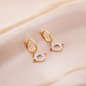 Pendientes de Aro con Diseño de Planeta Cósmico, con Circonitas, Chapados en Oro de 18k, de Acero Inoxidable, para Mujer - Product Image 6