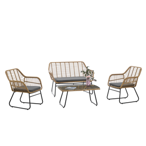 Vente flash : Ensemble de meubles de patio 4 pièces |   Canapé et chaises en rotin tressé avec table basse en verre - Product Image 1