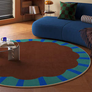 Tapis de sol rond en velours cristal pour enfants, motif géométrique abstrait, usage domestique, tapis de ramper résistant à l'usure, House Coco 02 - Product Image 1