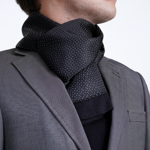 Exve Exclusive Double-Sided Black <b>Scarf</b> with Silver Geometric Pattern Knitted Accessory AE3471 - Product Image 2