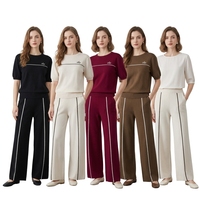 Ensemble décontracté minimaliste transfrontalier pour femme, nouvelle collection Printemps-Été 2026, col rond, manches courtes, taille haute, coupe droite, en nylon/coton