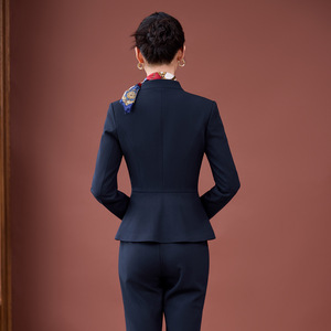 Women's Professional Autumn Winter Suits V Neck Peplum Suit Polyester Anti Wrinkle For Beauty Salon Jewelry Store Hotel - Product Image 4