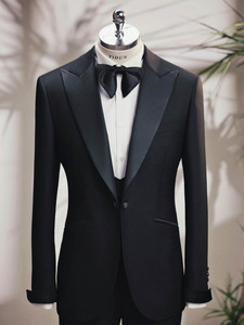 Set <span class=keywords><strong>smoking</strong></span> tutto nero su misura da uomo papillon in seta satinata con cerniera in lana con cerniera da sera Plus Size su misura per un comfort - Product Image 4