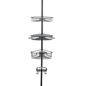 4-Tier Adjustable Shelves Rustproof Bathroom <b>Corner</b> Shelf Organizer for Renters <b>Shower</b> <b>Caddy</b> Tension Pole - Product Image 1
