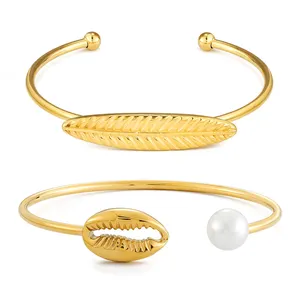 Women Jewelry And Manufacturer Custom Fashion Design Stainless Steel Sea Shell Pearl Stainless Steel 18K Bracelets Femme Bangle