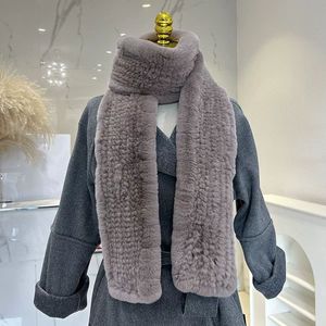 Bufanda de Piel de Conejo Rex Blanca de Lujo para Mujer, Bufanda de Piel Genuina Cálida para Invierno, Bufanda Larga de Felpa Suave, Venta al por Mayor - Product Image 4