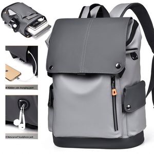 Large Capacity Men's Laptop Backpack PU <b>Leather</b> Zipper Waterproof Trendy USB <b>Cover</b> Functional Fashion Sports School Bags - Product Image 1