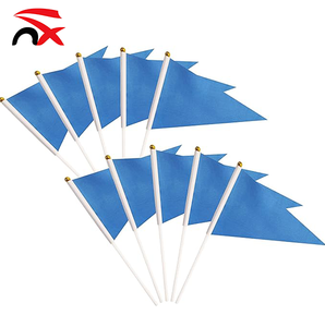 Высокое качество, оптовая продажа, быстрая доставка, треугольник, мини-полиэстер, синий ручной волнистый флаг для товаров - Product Image 3